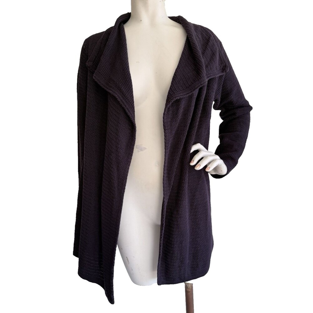 EILEEN FISHER Cardigan Sweater 100% Silk Woven Dark Purple Long Sleeve Size M